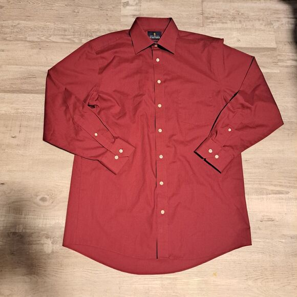 Stafford Men's Size 15.5 32-33 Travel Easy Care Shirt Long Sleeve Maroon - Picture 1 of 9